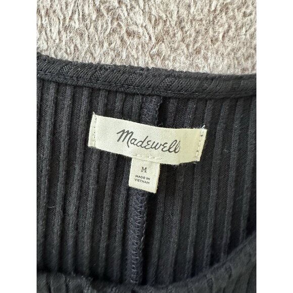 Madewell Dress Size M Button Front Ribbed Knit Mini Black Cotton Blend - Picture 8 of 12